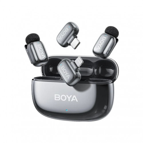 Беспроводная микрофонная система Model: BOYA mini 2-01-Lunar Silver | (USB-C+Lightning) RX + 2 TX + CC